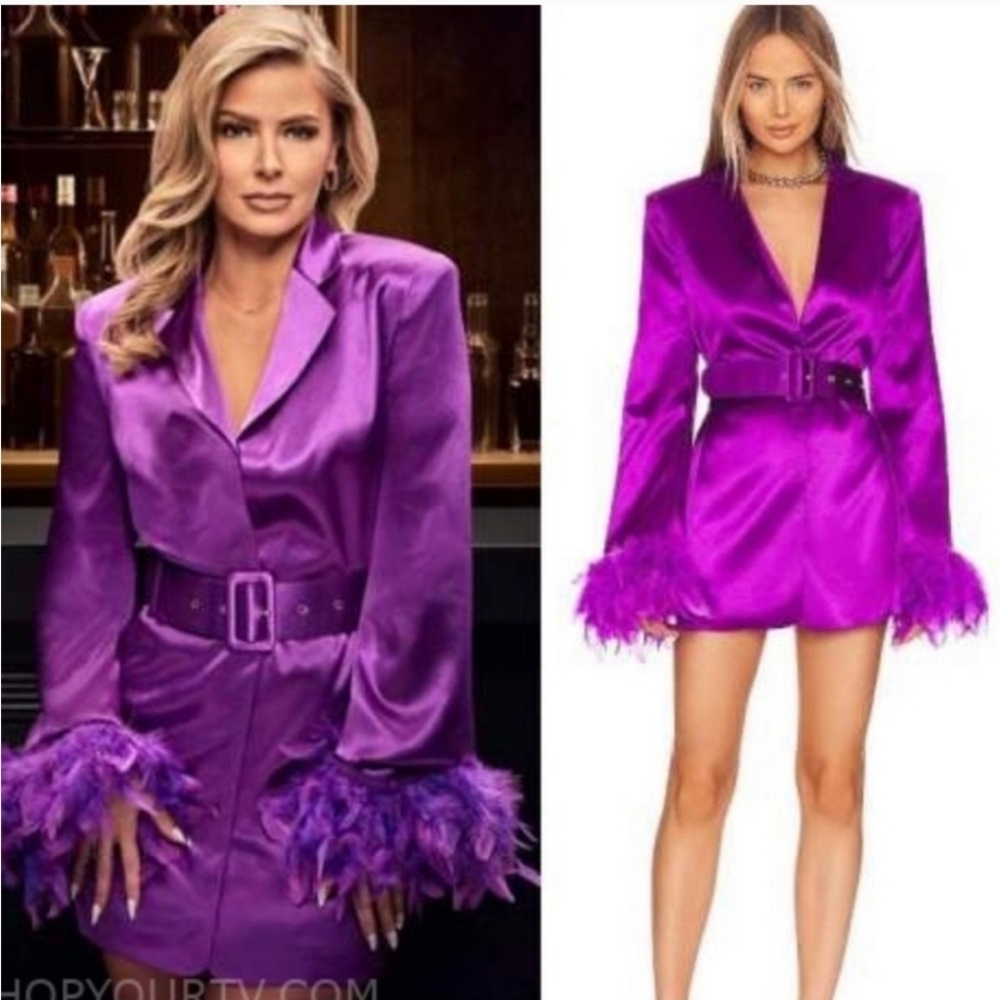 Bronx and Banco Odessa purple blazer Ostrich feather dress Size medium/US 6 - Picture 2 of 14